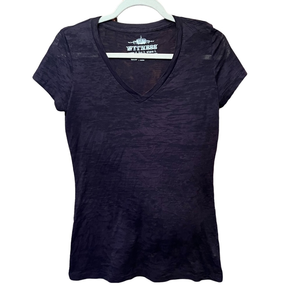 Witness Sheer Burnout Short Sleeve V-neck Tee Black Sz
Large